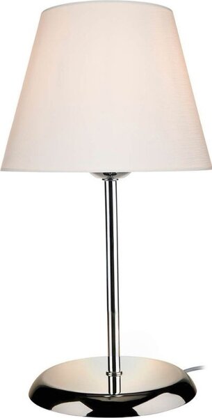 DecHome Lampada da Tavolo Stile Moderno in Metallo con Paralume Tessuto Attacco E27 60W Dimensioni 25x39 cm colore Cromo e Bianco - Elva
