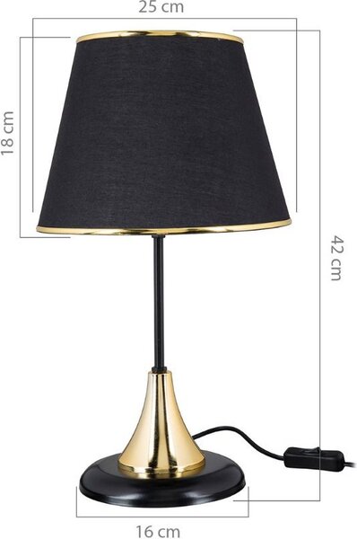 DecHome Lampada da Tavolo Stile Moderno in Metallo Paralume in Tessuto Oro Attacco E27 Dimensioni 25x42 cm colore Nero - Arden