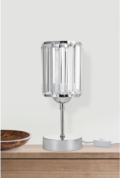 DecHome Lampada da Tavolo Stile Moderno in Metallo Cromato Base con Paralume Cristallo Attacco E27 Dimensioni 13.5x32 cm colore Cromato - Alis