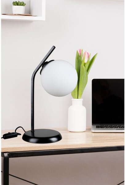 DecHome Lampada da Tavolo Stile Moderno in Metallo Verniciato Base in Metallo con Paralume a Sfera in Vetro Attacco E27 Dimensioni 25x37 cm colore