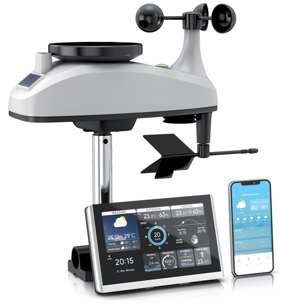 Stazione meteorologica wireless Brandson con sensore esterno e display a colori, stazione meteorologica wireless, 7 in 1, Wi-Fi, controllo tramite app Tuya Smart Life, temperatura, umidità, pressione atmosferica, previsioni del tempo