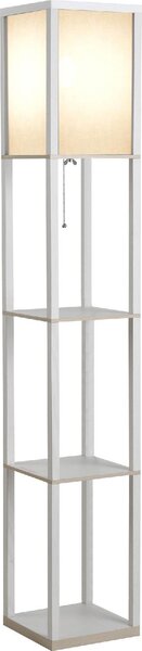 DecHome Lampada da Terra 40W con 3 Mensole e Interruttore a Pedale, in Legno e Acrilico, 26x26x160 cm, colore Bianco