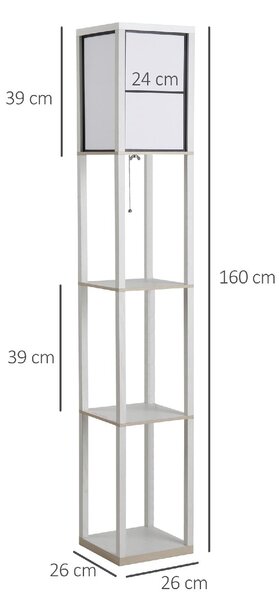 DecHome Lampada da Terra 40W con 3 Mensole e Interruttore a Pedale, in Legno e Acrilico, 26x26x160 cm, colore Bianco