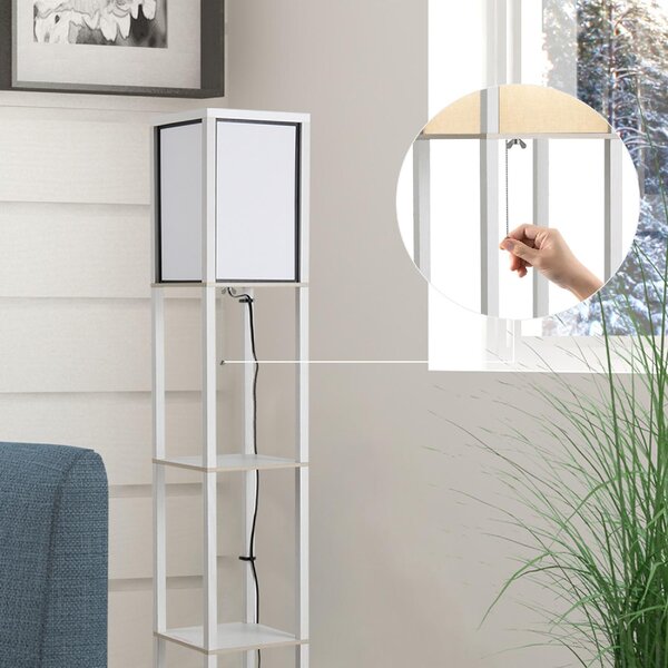 DecHome Lampada da Terra 40W con 3 Mensole e Interruttore a Pedale, in Legno e Acrilico, 26x26x160 cm, colore Bianco
