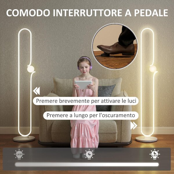 DecHome Lampada da Terra a LED a forma di Nota Musicale con Luminosit Regolabile e Pedale 28x28x145 cm colore Bianco