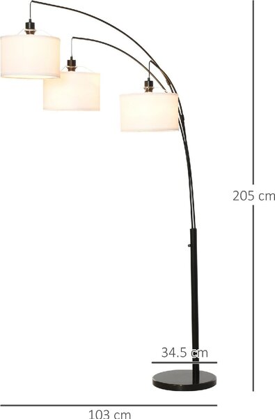 DecHome Lampada da Terra ad Arco Moderna base in Marmo 3 Luci Paralume in Tessuto Piantana colore Nero