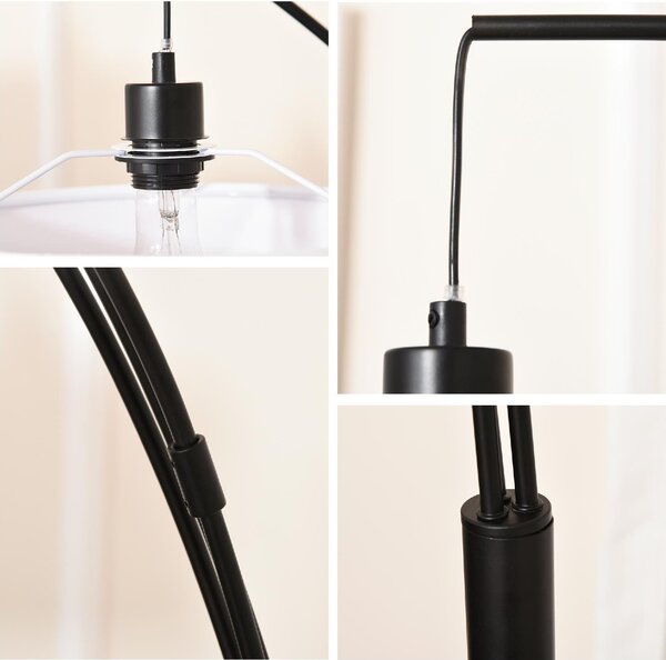 DecHome Lampada da Terra ad Arco Moderna base in Marmo 3 Luci Paralume in Tessuto Piantana colore Nero