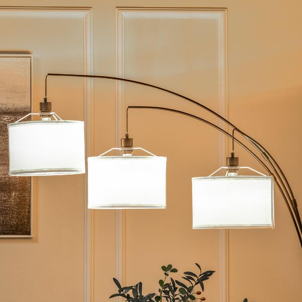 DecHome Lampada da Terra ad Arco Moderna base in Marmo 3 Luci Paralume in Tessuto Piantana colore Nero