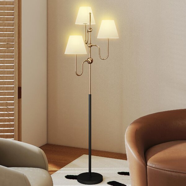 DecHome Lampada da Terra Alta 165 cm con 3 Punti Luce e Interruttore a Pedale Attacco E27 Max 40W colore Oro