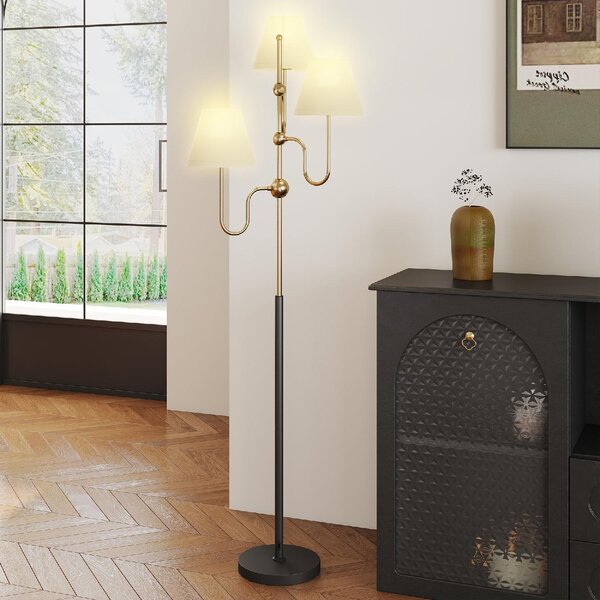 DecHome Lampada da Terra Alta 165 cm con 3 Punti Luce e Interruttore a Pedale Attacco E27 Max 40W colore Oro