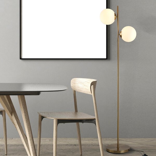DecHome Lampada da Terra con 2 Luci e Paralumi a Sfera, Interruttore a Pedale e Attacco E27, 28x165 cm, colore Oro
