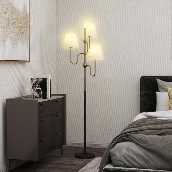 DecHome Lampada da Terra Alta 165 cm con 3 Punti Luce e Interruttore a Pedale Attacco E27 Max 40W colore Oro