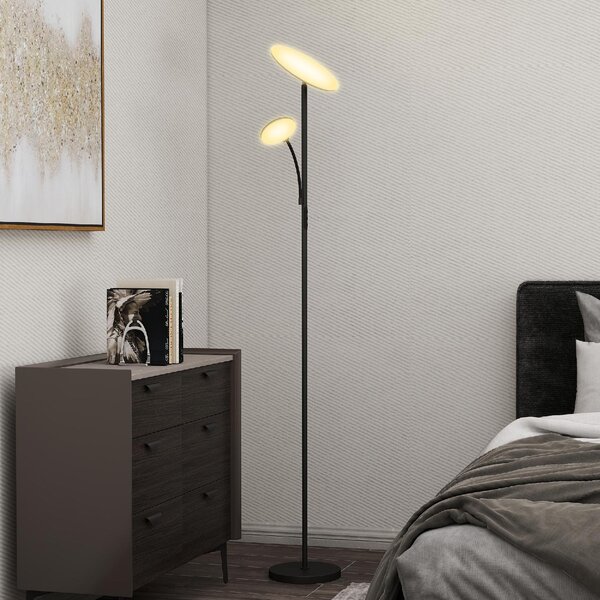 DecHome Lampada da Terra con 2 Punti Luce Regolabile a 4 Livelli Temperatura 2700K-6500K e Telecomando colore Nero