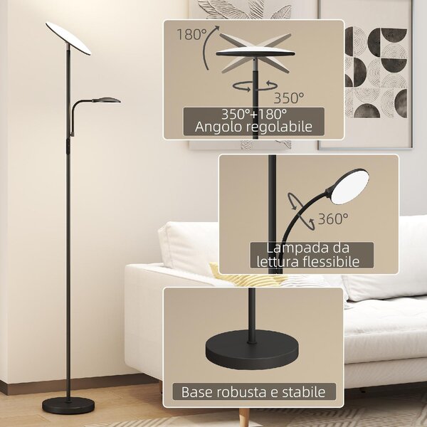 DecHome Lampada da Terra con 2 Punti Luce Regolabile a 4 Livelli Temperatura 2700K-6500K e Telecomando colore Nero