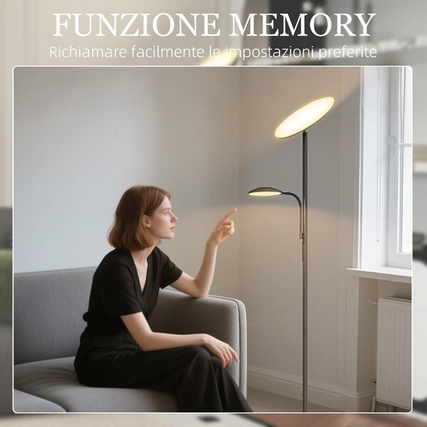 DecHome Lampada da Terra con 2 Punti Luce Regolabile a 4 Livelli Temperatura 2700K-6500K e Telecomando colore Nero