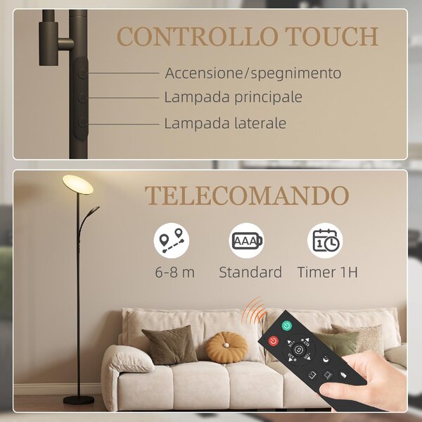 DecHome Lampada da Terra con 2 Punti Luce Regolabile a 4 Livelli Temperatura 2700K-6500K e Telecomando colore Nero