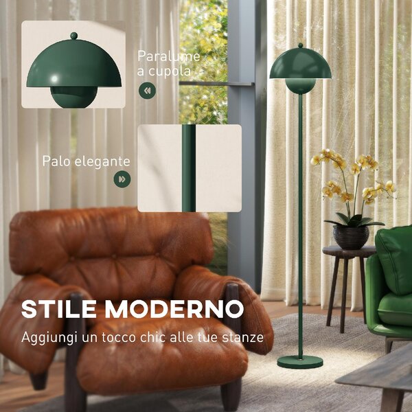 DecHome Lampada da Terra con Paralume Semicircolare e Interruttore a Pedale in Acciaio 30x155 cm colore Verde