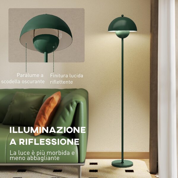 DecHome Lampada da Terra con Paralume Semicircolare e Interruttore a Pedale in Acciaio 30x155 cm colore Verde