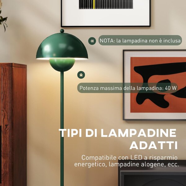 DecHome Lampada da Terra con Paralume Semicircolare e Interruttore a Pedale in Acciaio 30x155 cm colore Verde