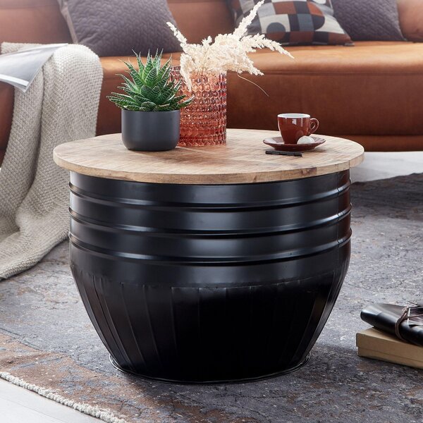 Tavolino in legno di mango in metallo 60x41x60 cm stile industriale rotondo | Wohnling