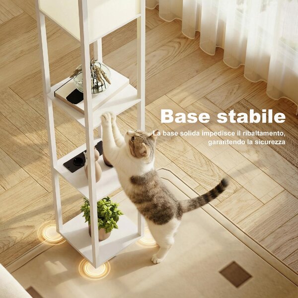 DecHome Lampada da Terra con Ripiani, Luce Regolabile, Interruttore a Pedale e Porte USB colore Bianco