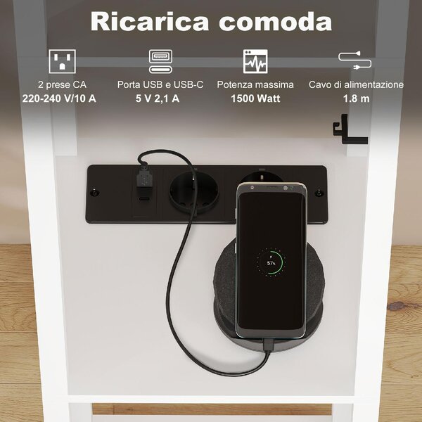 DecHome Lampada da Terra con Ripiani, Luce Regolabile, Interruttore a Pedale e Porte USB colore Bianco