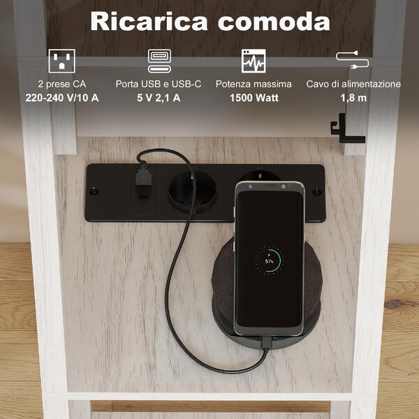 DecHome Lampada da Terra con Ripiani, Luce Regolabile, Interruttore a Pedale e Porte USB colore Bianco e Rovere