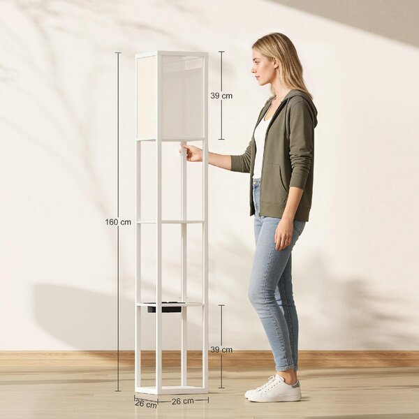 DecHome Lampada da Terra con Ripiani, Luce Regolabile, Interruttore a Pedale e Porte USB colore Bianco
