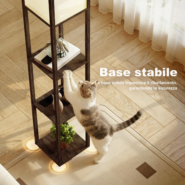 DecHome Lampada da Terra con Ripiani, Luce Regolabile, Interruttore a Pedale e Porte USB colore Marrone