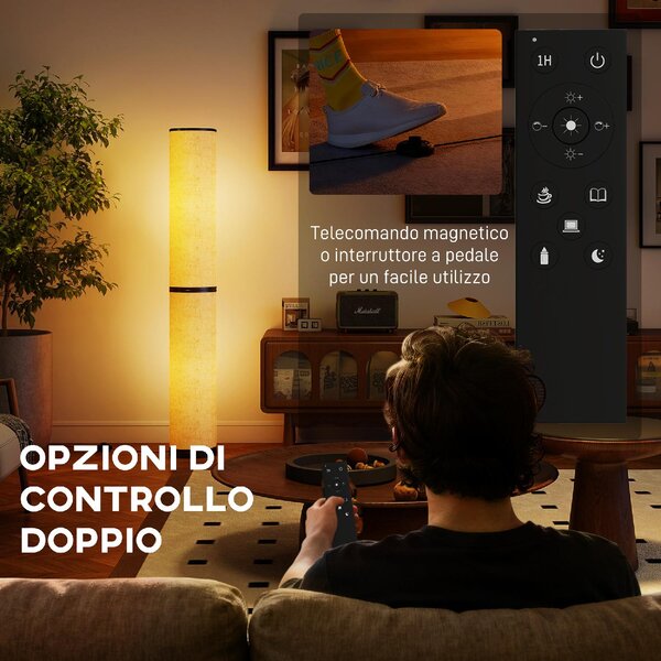 DecHome Lampada da Terra con Telecomando e Regolazione Temperatura 3000-6000K, Paralume in Tessuto 20x135 cm colore Beige