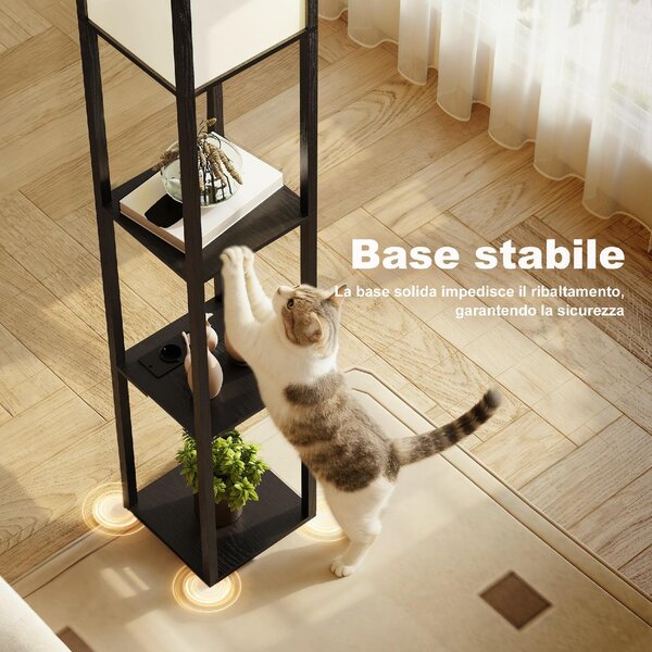 DecHome Lampada da Terra con Ripiani, Luce Regolabile, Interruttore a Pedale e Porte USB colore Nero