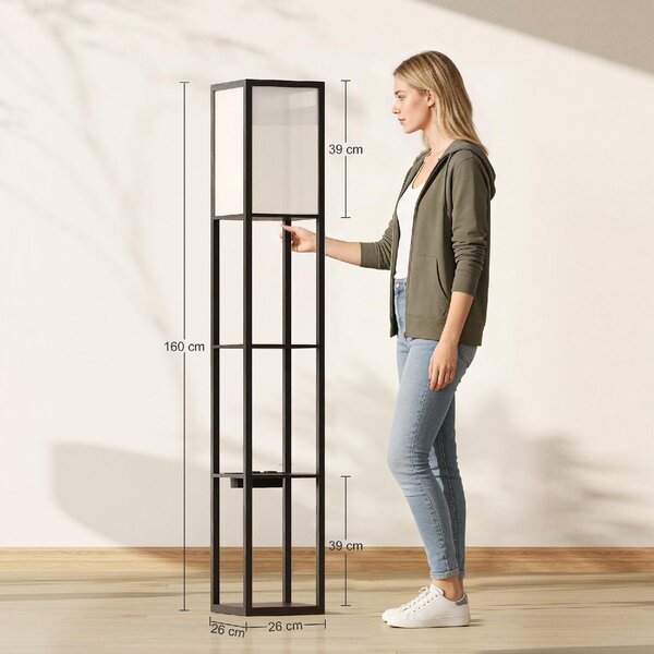 DecHome Lampada da Terra con Ripiani, Luce Regolabile, Interruttore a Pedale e Porte USB colore Nero