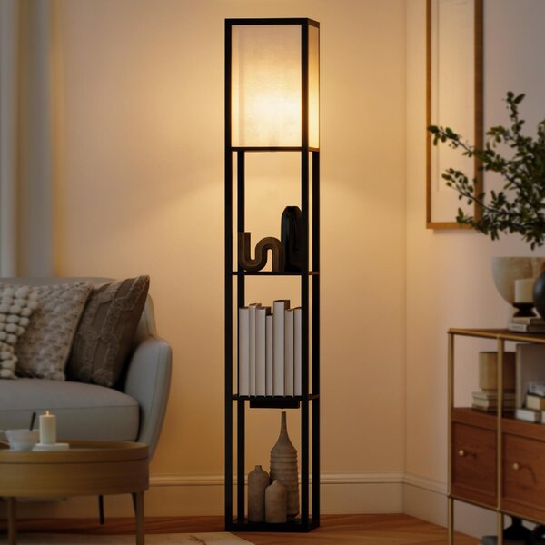 DecHome Lampada da Terra con Ripiani, Luce Regolabile, Interruttore a Pedale e Porte USB colore Nero