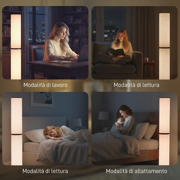 DecHome Lampada da Terra con Telecomando e Regolazione Temperatura 3000-6000K, Paralume in Tessuto 20x135 cm colore Beige
