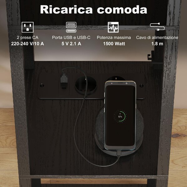 DecHome Lampada da Terra con Ripiani, Luce Regolabile, Interruttore a Pedale e Porte USB colore Nero