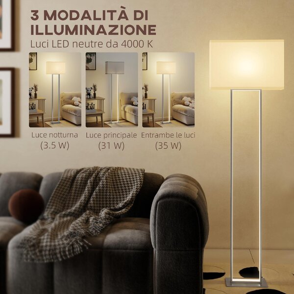 DecHome Lampada da Terra da 150 cm con 3 Modalit Luminosit Regolabile e Interruttore a Pedale colore Bianco