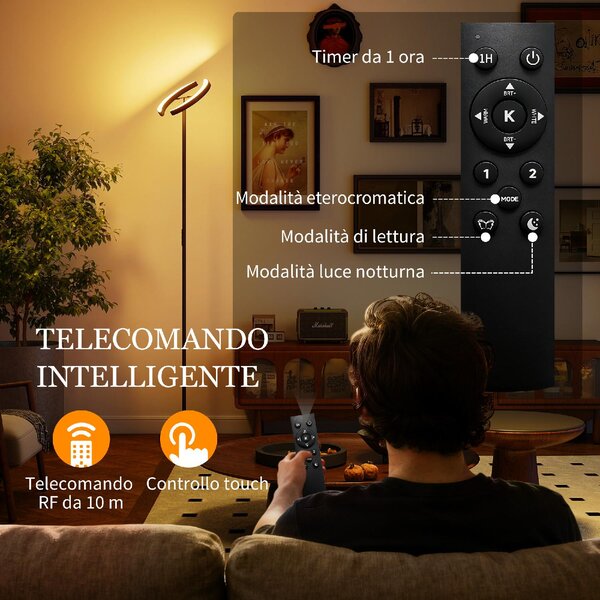 DecHome Lampada da Terra Dimmerabile 2700K-6000K con Telecomando e Doppia Testa Girevole a 350 colore Nero