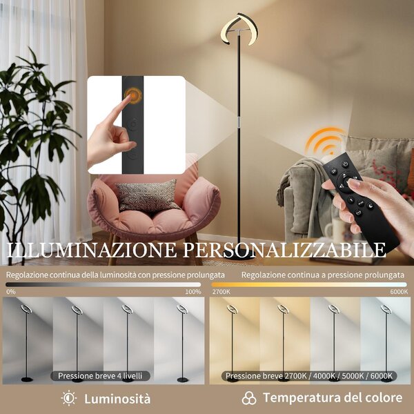 DecHome Lampada da Terra Dimmerabile 2700K-6000K con Telecomando e Doppia Testa Girevole a 350 colore Nero