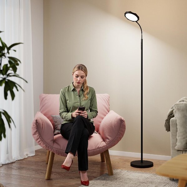 DecHome Lampada da Terra LED con Telecomando, Testa Girevole, Regolazione Luminosit e Temperatura colore Nero