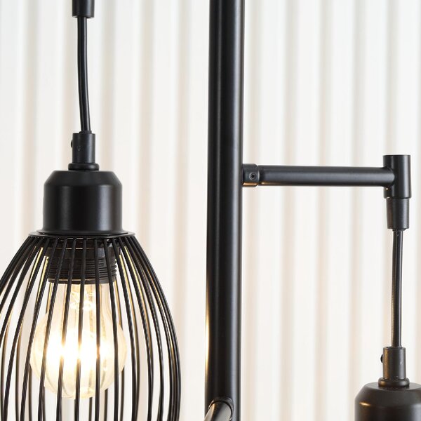 DecHome Lampada da Terra Industriale con 3 Paralumi e Intensit Regolabile, in Acciaio, 30x30x170.5 cm colore Nero