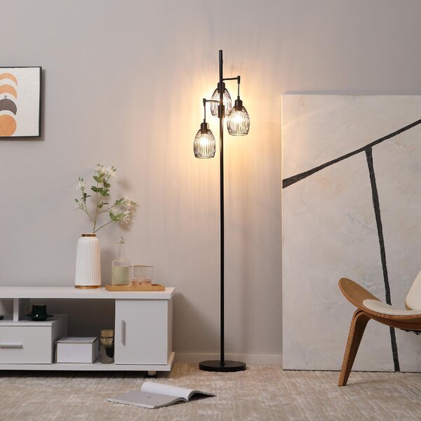 DecHome Lampada da Terra Industriale con 3 Paralumi e Intensit Regolabile, in Acciaio, 30x30x170.5 cm colore Nero