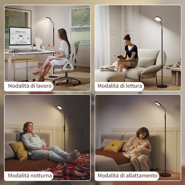 DecHome Lampada da Terra LED con Telecomando, Testa Girevole, Regolazione Luminosit e Temperatura colore Nero