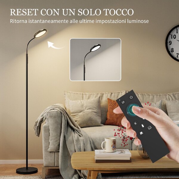 DecHome Lampada da Terra LED con Telecomando, Testa Girevole, Regolazione Luminosit e Temperatura colore Nero
