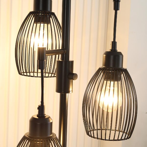 DecHome Lampada da Terra Industriale con 3 Paralumi e Intensit Regolabile, in Acciaio, 30x30x170.5 cm colore Nero