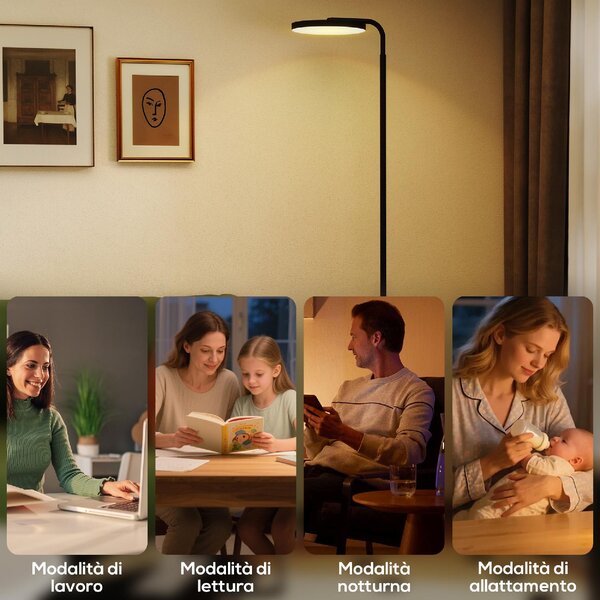 DecHome Lampada da Terra LED con Testa Girevole a 350 e Telecomando Magnetico, Regolazione Continua 3000K-6500K colore Nero