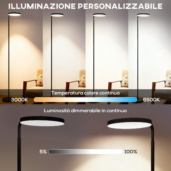 DecHome Lampada da Terra LED con Testa Girevole a 350 e Telecomando Magnetico, Regolazione Continua 3000K-6500K colore Nero