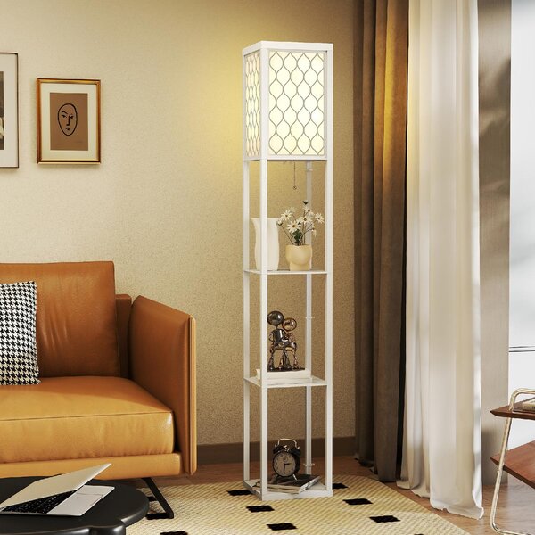 DecHome Lampada da Terra Moderna 2 in 1 con 3 Ripiani Attacco E27 26x26x160 cm colore Bianco