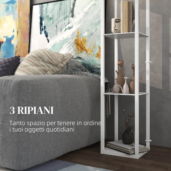 DecHome Lampada da Terra Moderna 2 in 1 con 3 Ripiani Attacco E27 26x26x160 cm colore Bianco
