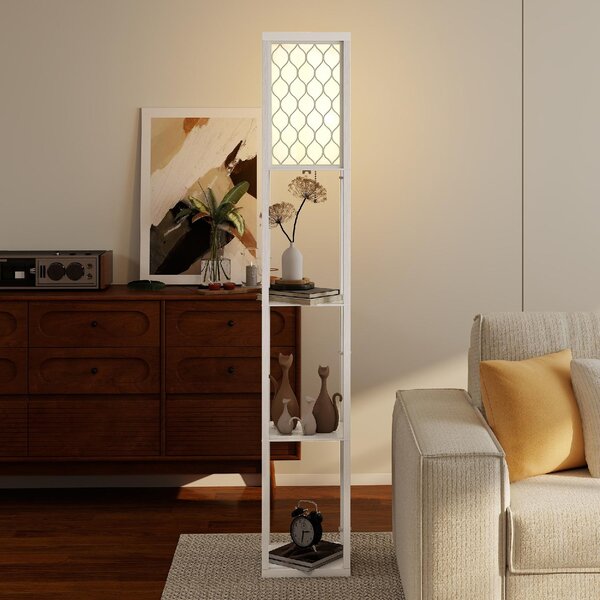 DecHome Lampada da Terra Moderna 2 in 1 con 3 Ripiani Attacco E27 26x26x160 cm colore Bianco