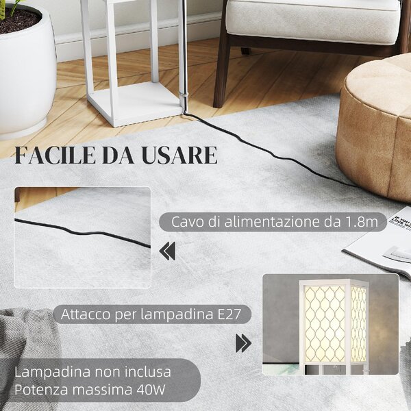 DecHome Lampada da Terra Moderna 2 in 1 con 3 Ripiani Attacco E27 26x26x160 cm colore Bianco